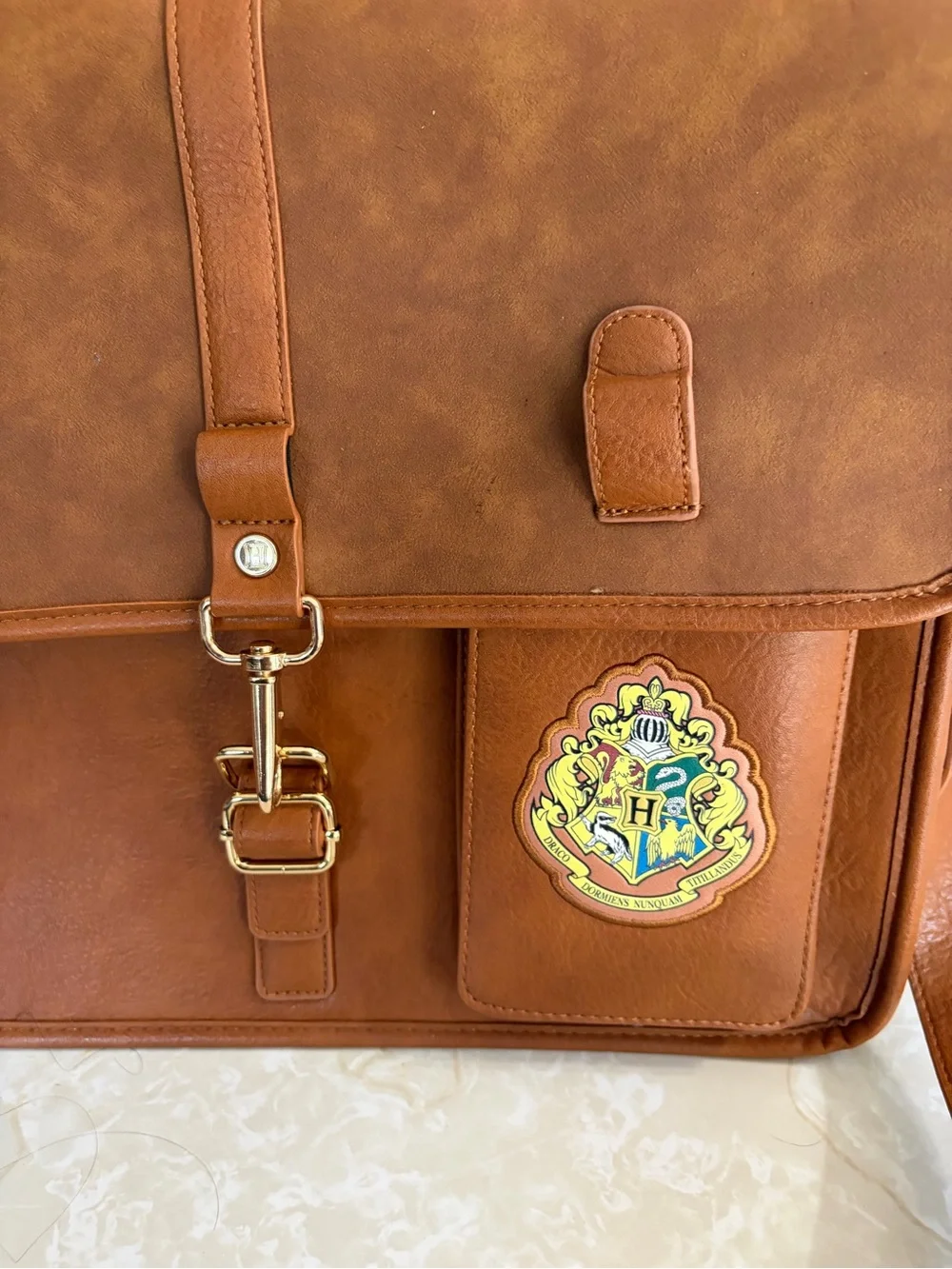 Harry Potter Hogwarts Messenger Laptop Bag Brown Faux Leather Crossbody